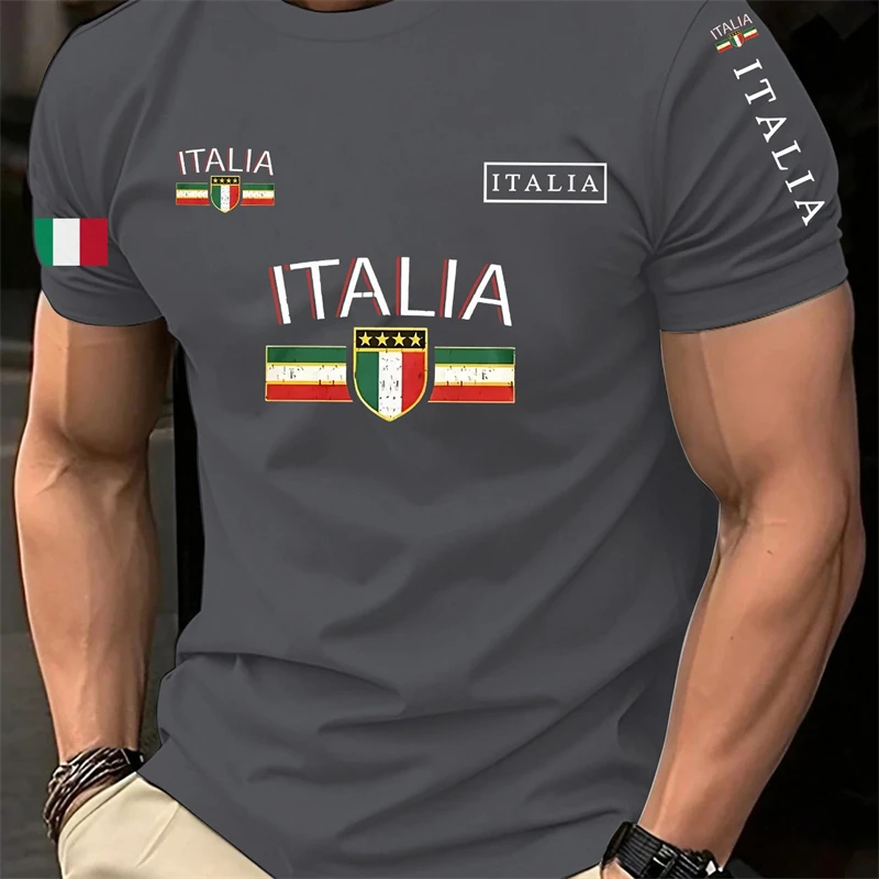 

Fashion Italian Flag Graphic Football Jersey Summer Casual National Emblem 3D Printed Tees Loose Breathable Sports Mens Clothing