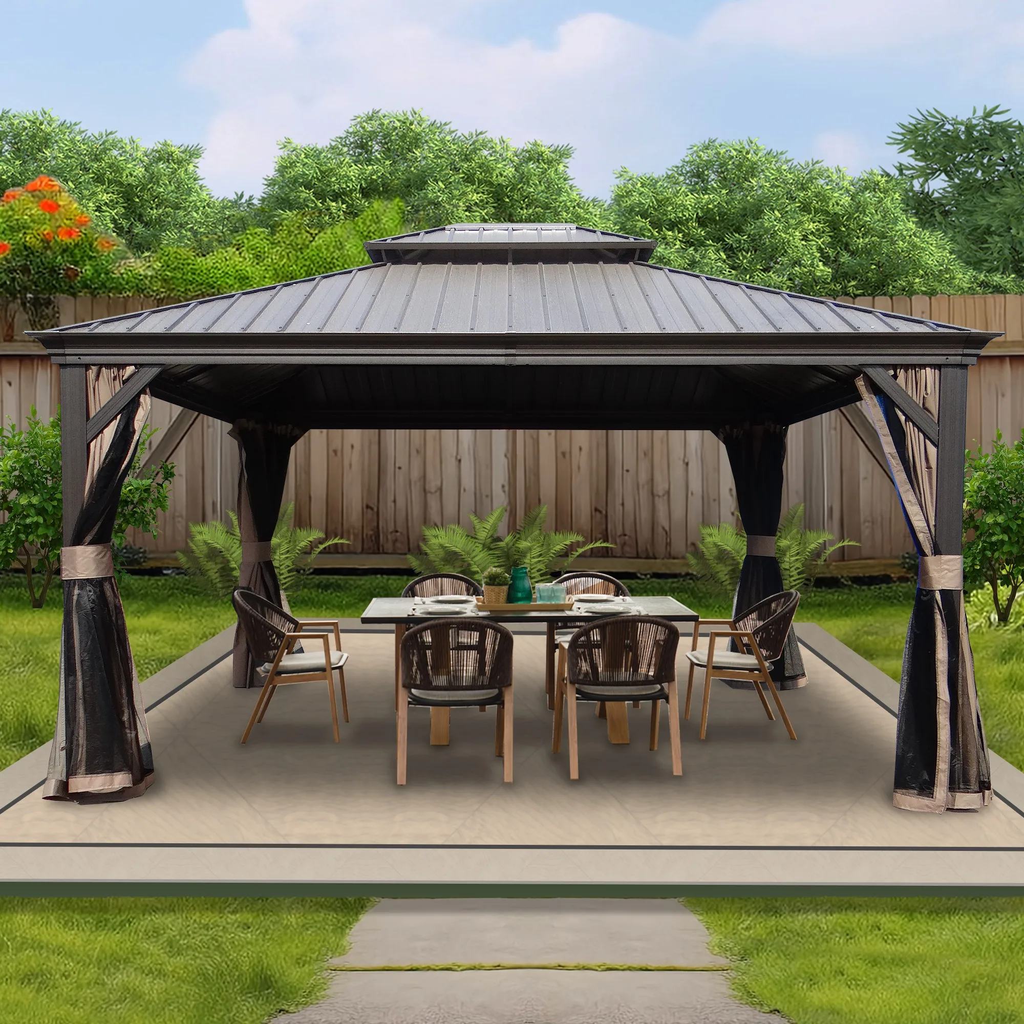 

Luxury Super 3.65X4.25 M Hardtop Aluminum Gazebo Tent Strong Sidewall Powder Coated Frame Elegant Pergola Arbours For Outdoor