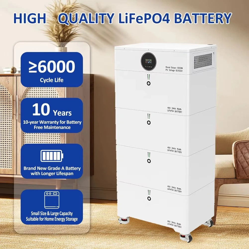 All-In-One 60kWh Home Energy Storage System Lithium Ion Batteries CAN Communication Port Stackable Inverter for Home Use Solar