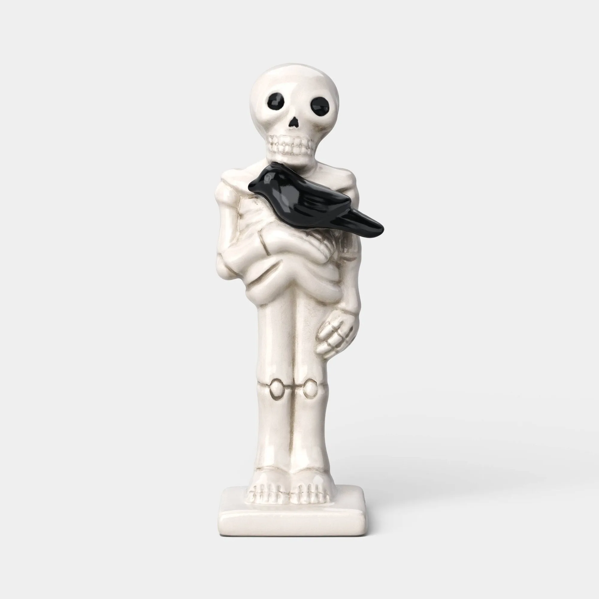 Ceramic Skeleton Figurine Halloween Tabletop Decor, Spooky White Accent For Mantel Shelf Party Display