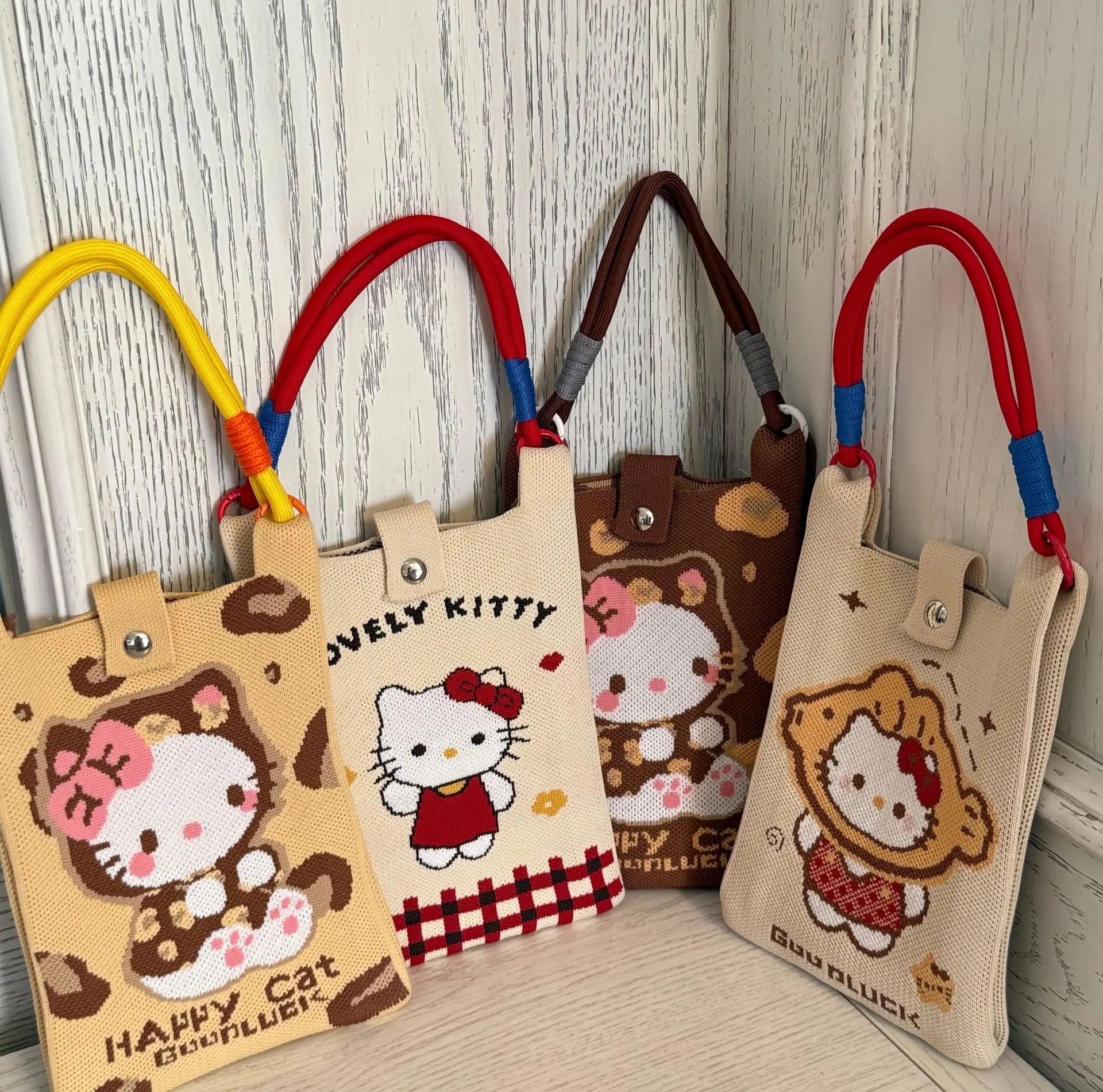 

Кассовая сумка Hello Kitty, модная универсальная сумка через плечо, сумка премиум-класса, вязаная большая сумка с героями мультфильмов, подарок на день рождения для девочек