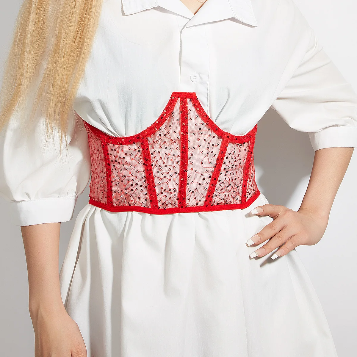 

European and American Straps Commute Outside with Small Vest Beads Waist Girdle Chest Steel Ring Fish Bone Slim Waist Seal Women