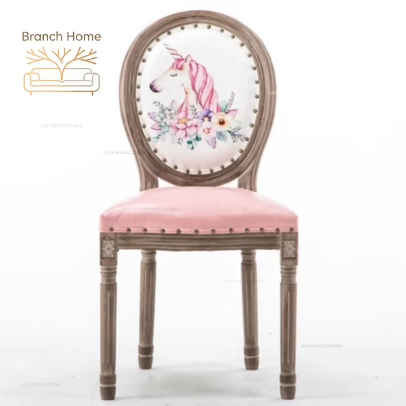 ‌Antique Nail Salon Chair‌,Distressed Wooden Dining Seat with Metal Studs, High-Density Sponge Cushion, Cafe & Hotel Furniture