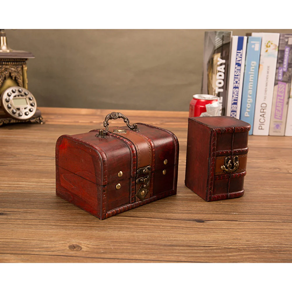 

2Pcs Wooden Jewelry Box Vintage Storage Organizer for Rings Necklaces Earrings Bracelets Makeup Trinkets Gift Box Home Desk