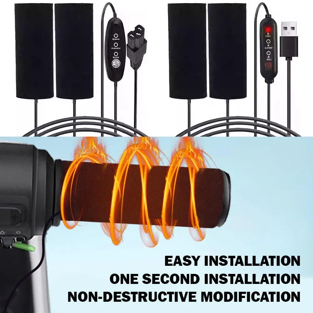 Motorcycle Heated Grips USB Powered 3-Gear Temperature Control Quick Heating Non-Destructive Installation Handlebar Warmers