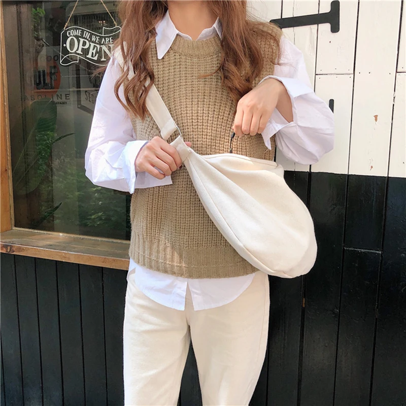 Thick Canvas Women's Tote Bag Zipper Closed Handbag Large Capacity Crossbody Bag with Adjustable Strap