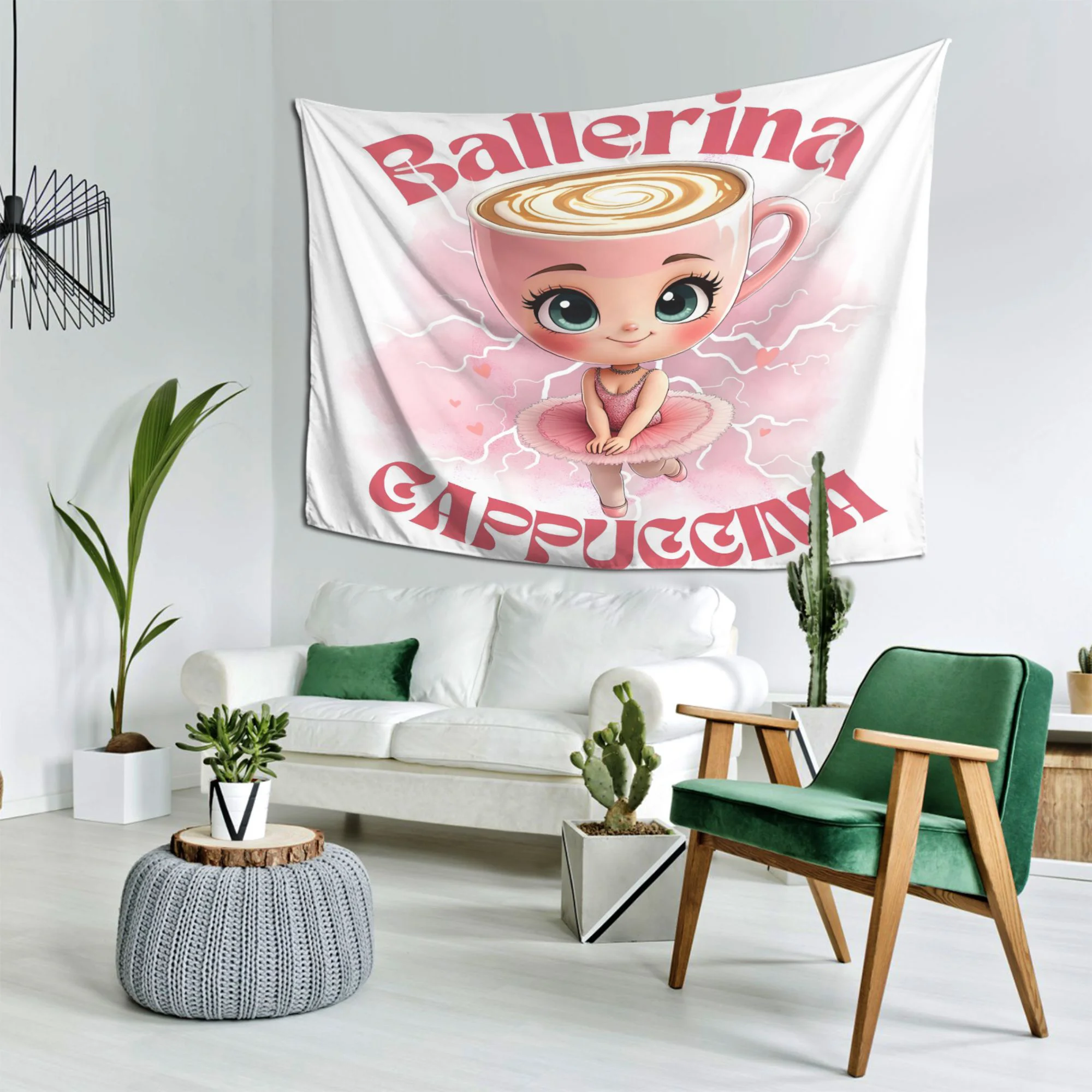 Ballerina Cappuccina Tapestry Coffee Cup Wall Hanging Decor for Living Room Bedroom Kitchen for Coffee Lovers Birthday