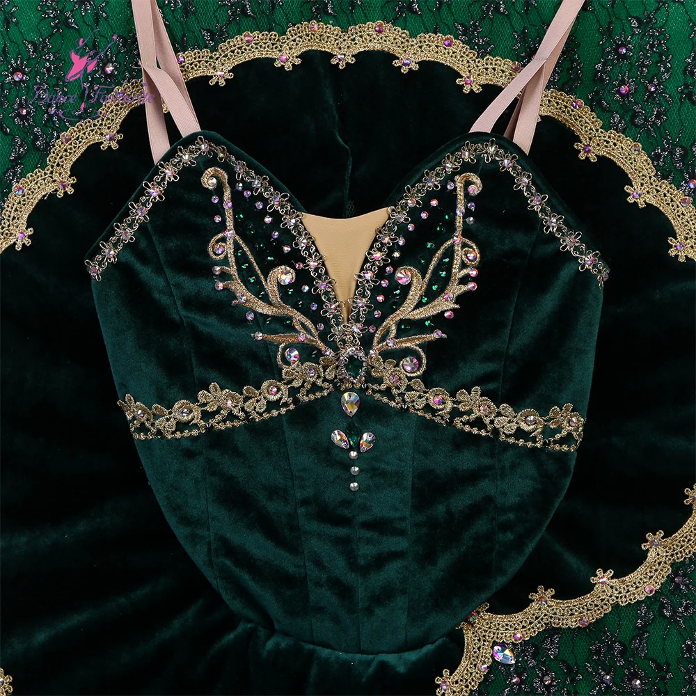 

B25030 Зеленый бархатный лиф Балетный костюм Профессиональная пачка для выступлений YAGP Балетная пачка для соревнований для вариации Эсмеральды