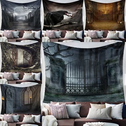 Halloween Gothic Architecture Horror Nights Black Wall Tapestry Holiday Decor  Home  Hanging
