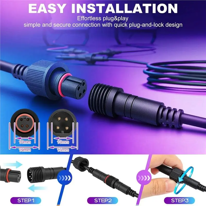 A20F-Waterproof 4Pin Extension Cable(2PCS 5FT) For Govee Outdoor Flood Lights- Waterproof Connector Cord Included