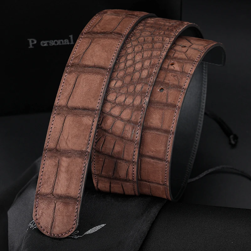 

2025 New Fashion Suede Crocodile Leather Belt Luxury nile crocodile Men's Belt Genuine Leather No Buckle Head Belt