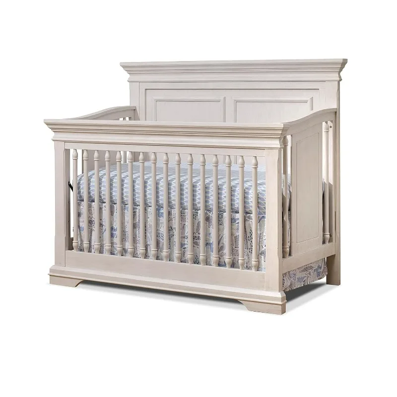 Portofino Crib,Classic 4-In-1 Convertible Crib,Brushed Ivory Crib Made of Wood,Non-Toxic Finish