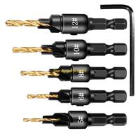 97QC 5PCs Professional Woodworking Countersink Drill Bit Set 1/4\
