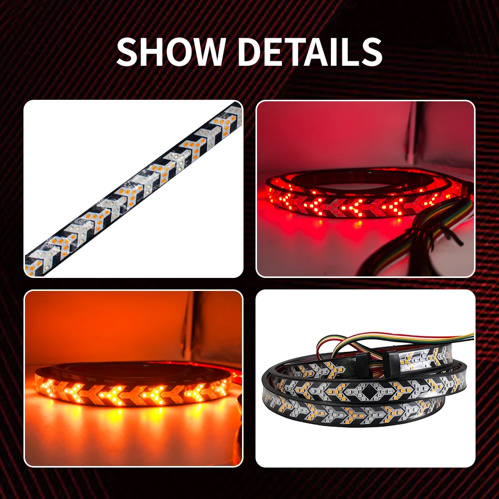 Car Tail Brake Warning Light Red Brake Rear Taillight Dynamic Sequential Yellow Turn Signal Arrow Flexible LED Strip 12V 24V