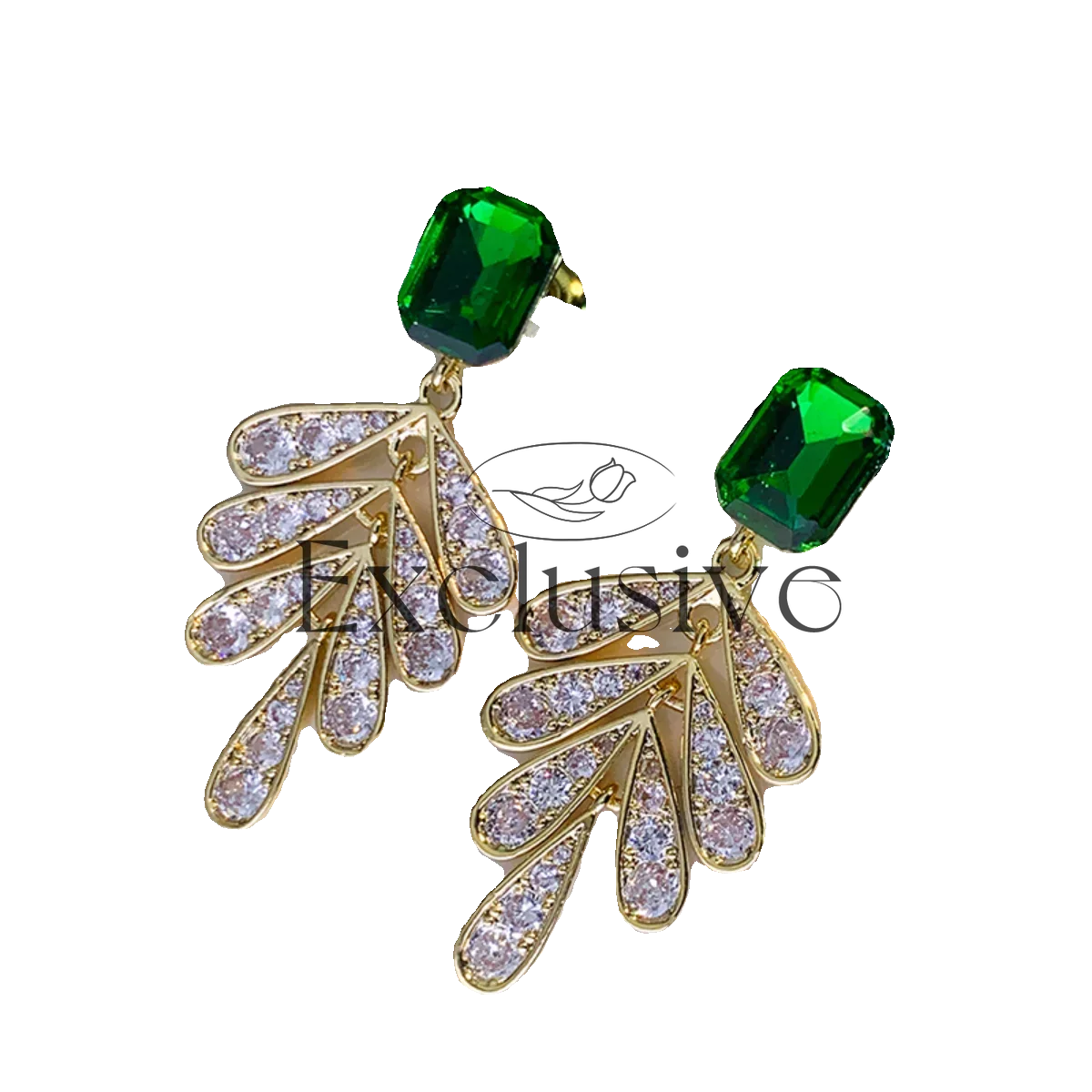 Green Crystal Tassel Earrings Women's Super Flash Premium Niche Design Leaf Sterling Silver Light Luxury Earrings