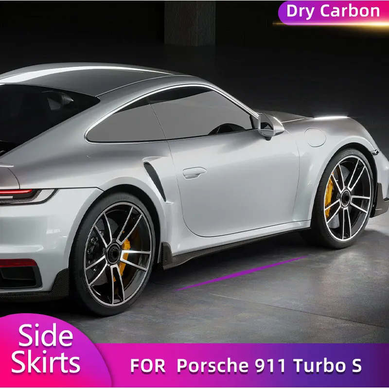 

Боковые удлинители для Порше 911 Turbo S Coupe трансформер из сухого углеродного волокна, 2 двери 2019-2023, передник для бокового бампера автомобиля, комплекты губ