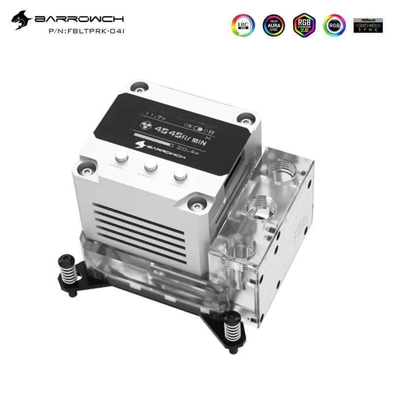 Barrowch CPU Water Cooling Block Pump Reservoir Three In One,17W PWM Intelligent Pump,OLED Digital Display,FBLTPRK-04I/LTPRK-04I
