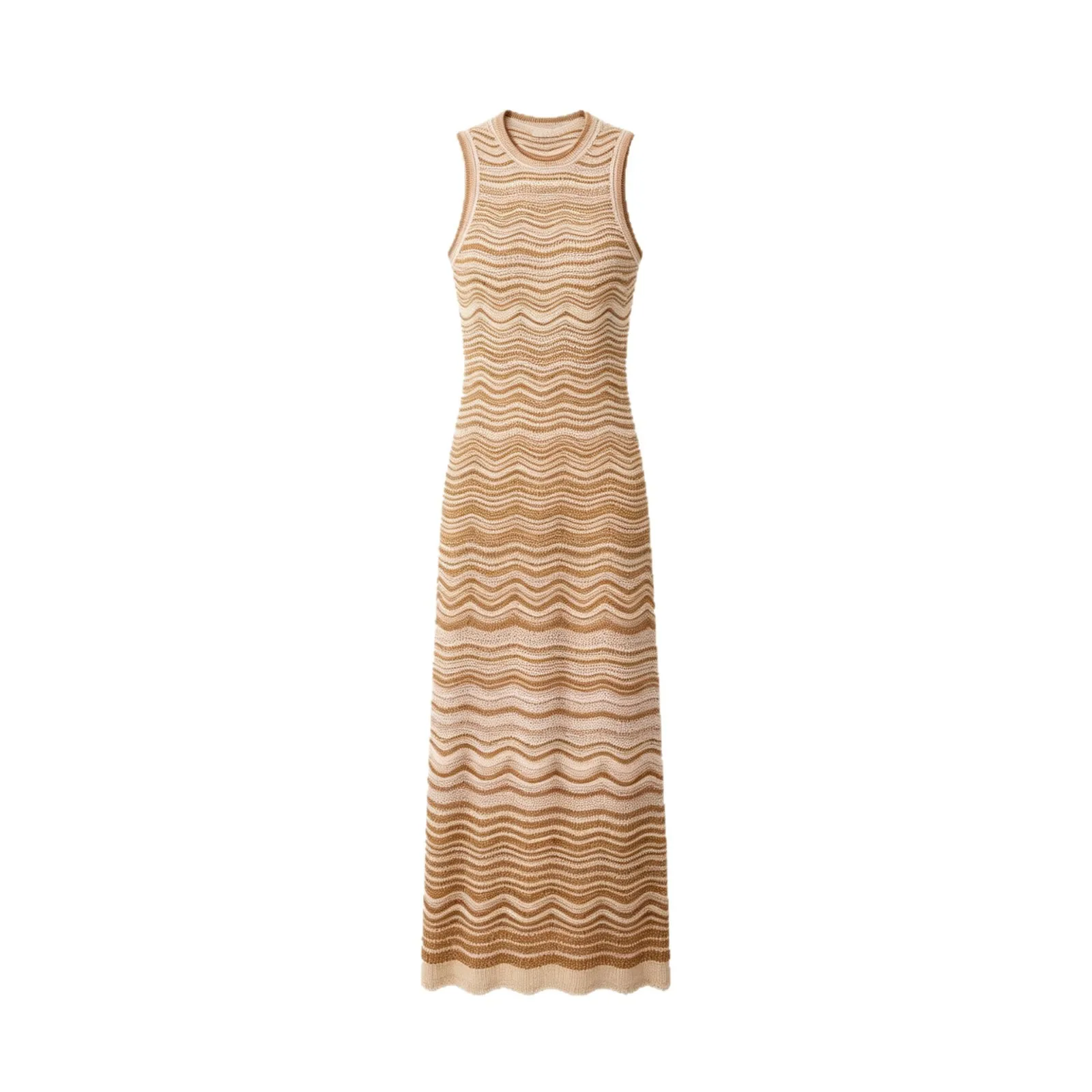 Women Summer Gradient Gold Thread Wavy Pattern Knit Dress
