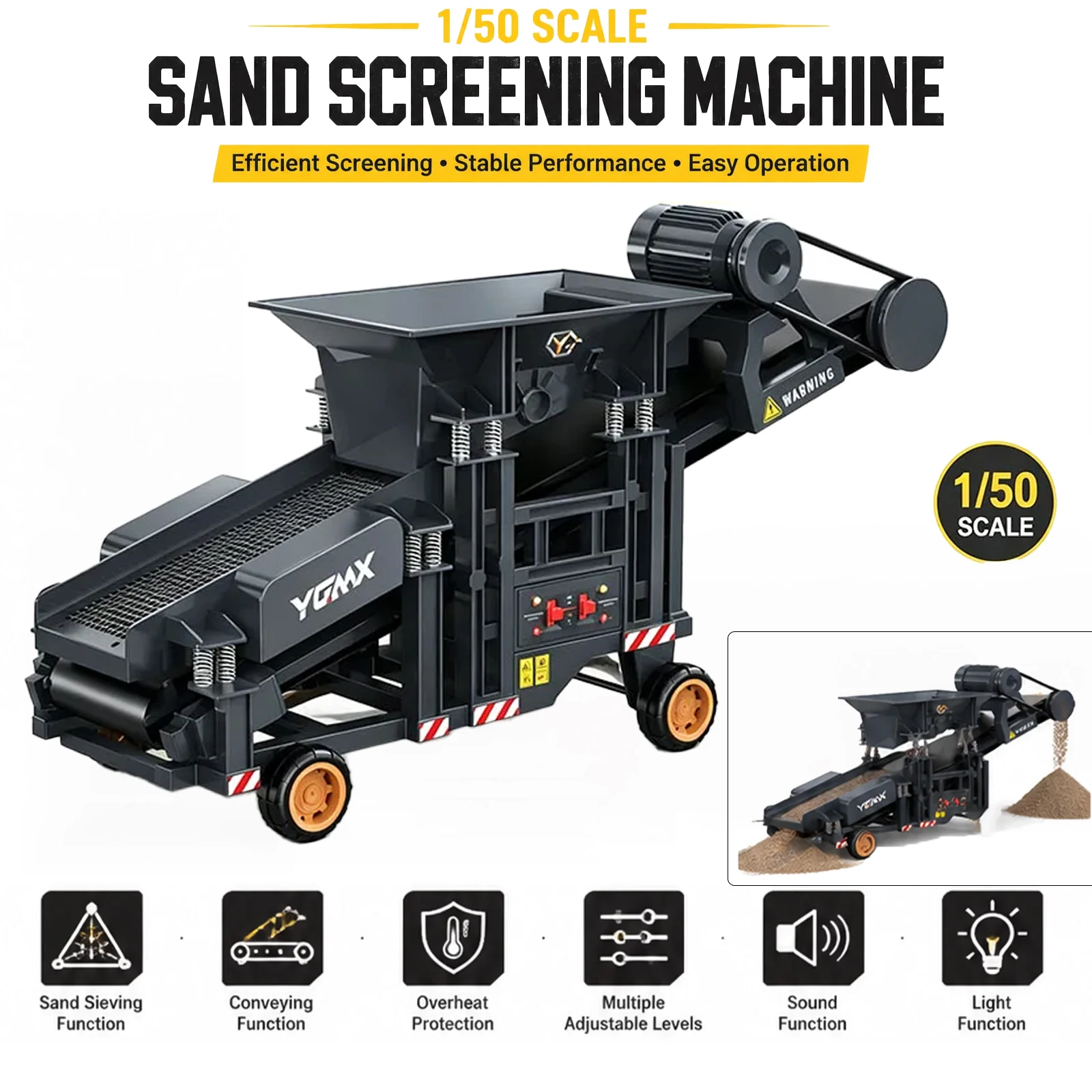 1/50 YG180 RC Sand Screening Machine Dual-Speed ​​Operation Lighting Sound Effects Vibration System Simulation RC Toy Car Model