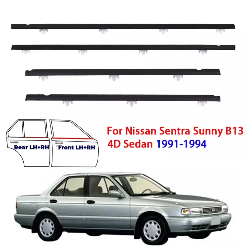 

4pcs/set Black Car Door Window Glass Weatherstrip for Nissan Sentra Sunny B13 4D Sedan 1991-1994