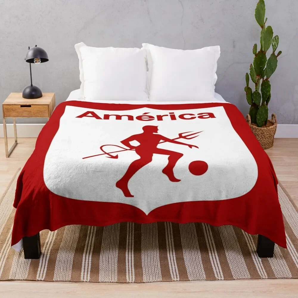 Club América Soccer Blanket Red and White Design with Player Logo Soft Fleece Throw for Football Fans and Team Supporters