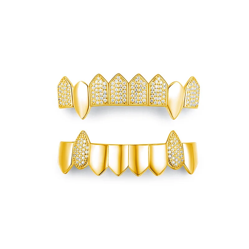 

High-End Hip-Hop Style Braces with Silver-Set Moissanite And Exaggerated Big Gold Teeth for Fashionable Accessories
