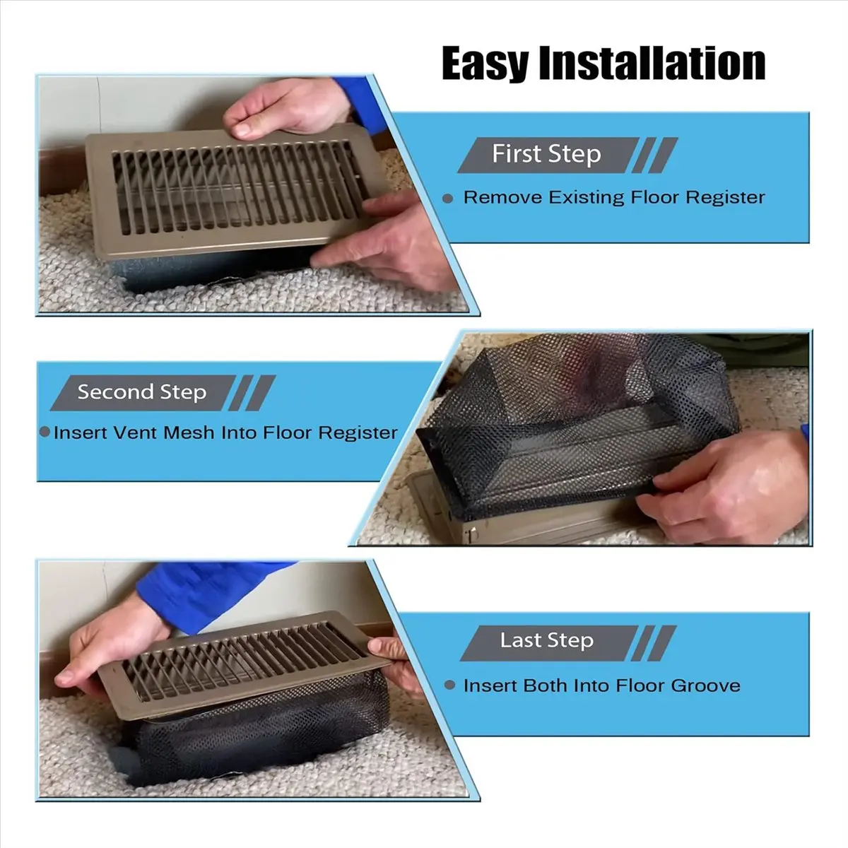 Floor Register Cover Trap, Floor Air Vent Mesh Cover Screen for Home Air Vent Filters 6-Packs(4X10 Inch 6-Pieces) &LICG