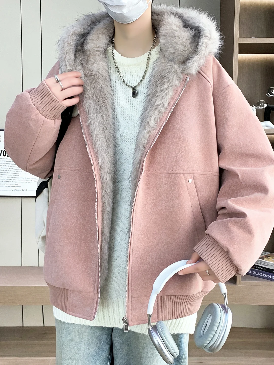 

2026 Winter Thiened Fce Lined Men's Cotton Jaet Mountain Eagle Design Warm Casual Hooded Coat Polyester Fiber Long Sve