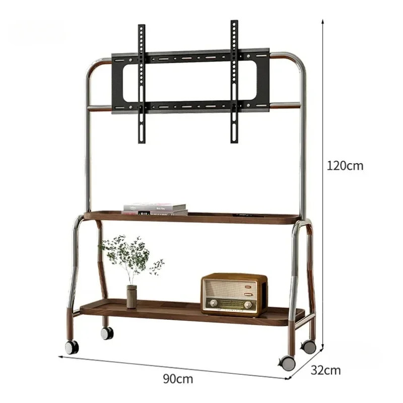 Base per supporto da pavimento per TV con ruote Carrello TV mobile in acciaio inossidabile per staffe universali per camera da letto da soggiorno da 43-75 pollici