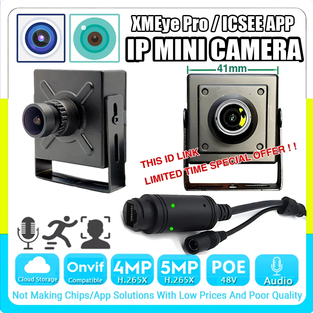 Audio IP POE Mini Camera 5MP 4MP 2.8/3.6/12/16mm H.265 HD Microphone Onvif Ai Face/Motion Detection Xmeye ICSEE App RJ45 Webcam