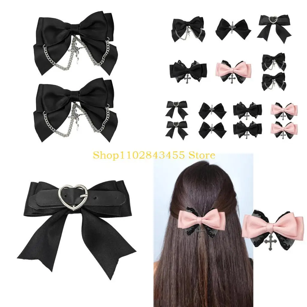 

49MC Gothic Lace Hair Clip Bow Large Barrette Bow Flat Clips Barrette Hairpin Bow Elegant Hair Clip for Bunches