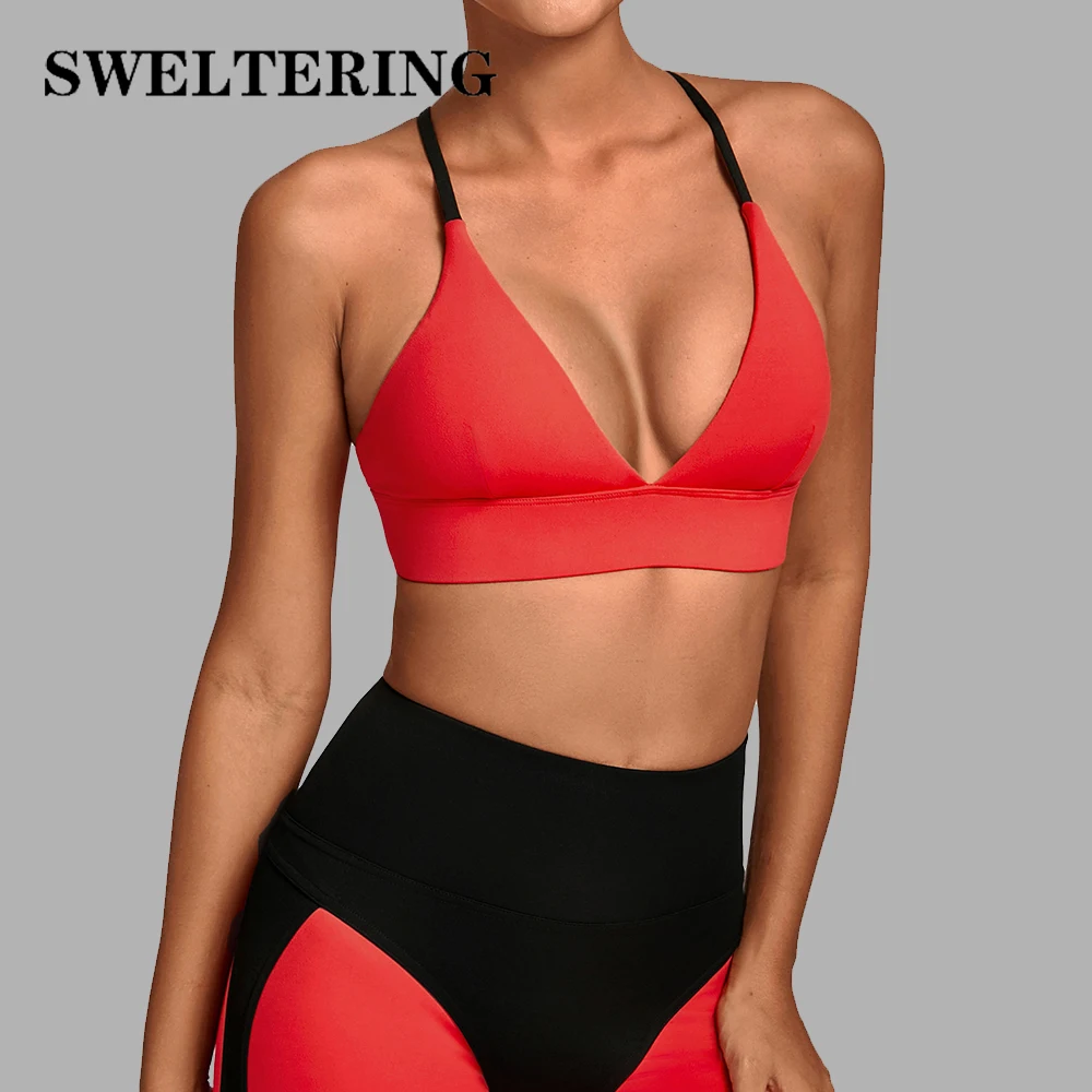 

Женский сексуальный спортивный бюстгальтер для фитнеса с глубоким V-образным вырезом, спортивный топ, дышащий бюстгальтер для йоги, спортивное нижнее белье, женское нижнее белье для тренировок, противоударный укороченный топ