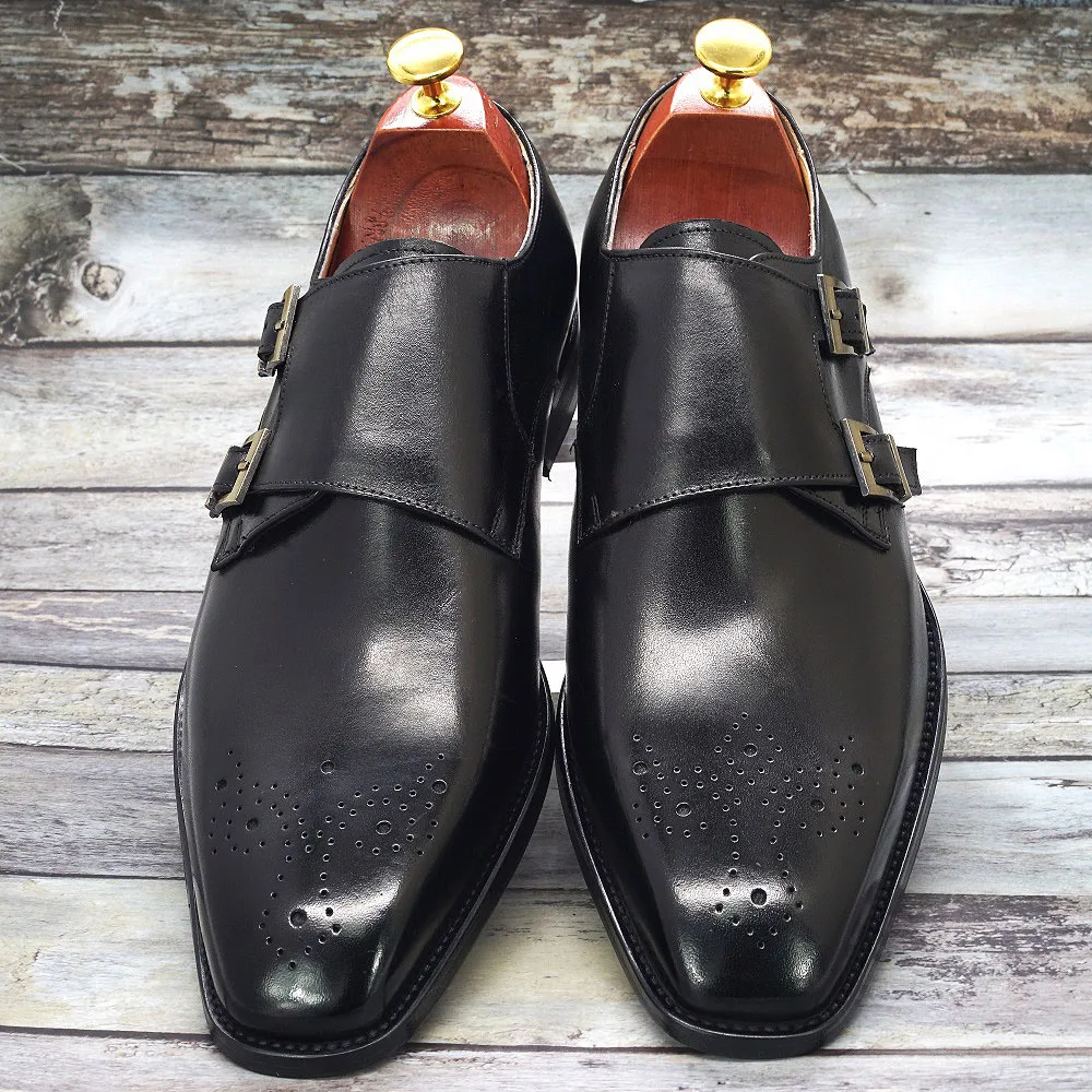 Double Monk Strap Oxford Shoes Mens Handmade Genuine Leather Buckle Men's Dress Shoes Formal Wedding Office for Men Footwear - Image 4
