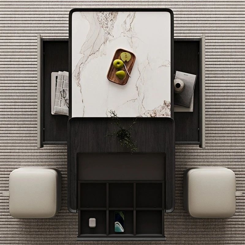 

Minimalist Technology Stone Square Coffee Table Household Small Apartment Telescopic Belt Stool Creative Light Luxury