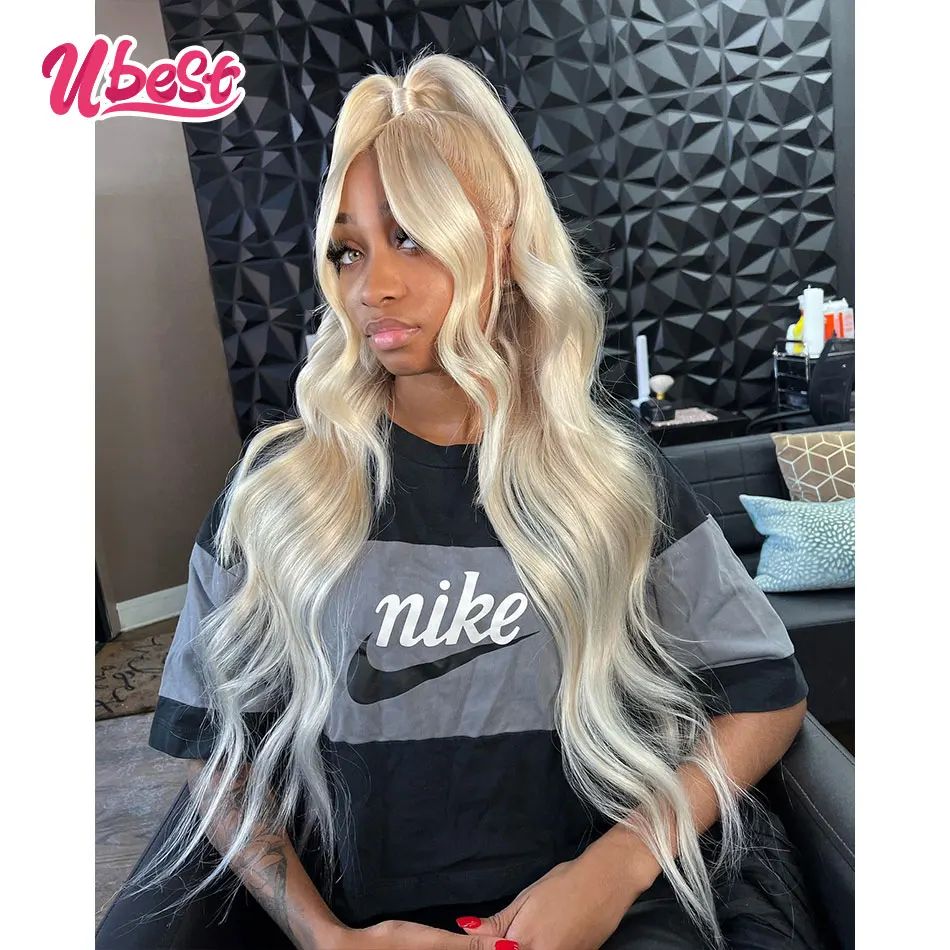 Perruque Lace Front Wig Body Wave brésilienne Remy, cheveux 613 naturels, couleur jaune ombré 100%, 13X6, densité 180