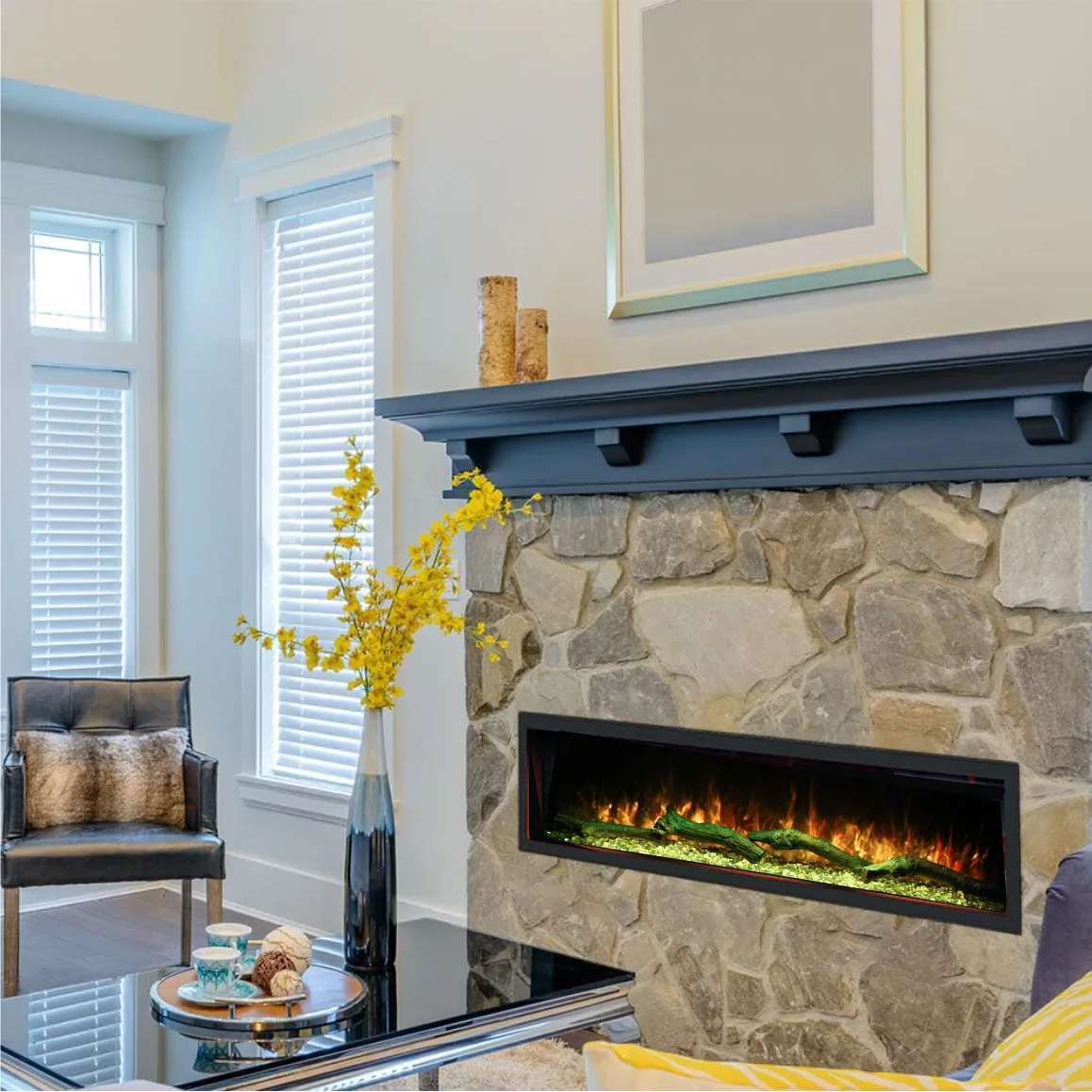 سخان المواقد الكهربائية 59 بوصة 1500 مم، 7 ألوان لهب، إدراج سخان 1500 وات/2000 وات/3000 وات #5