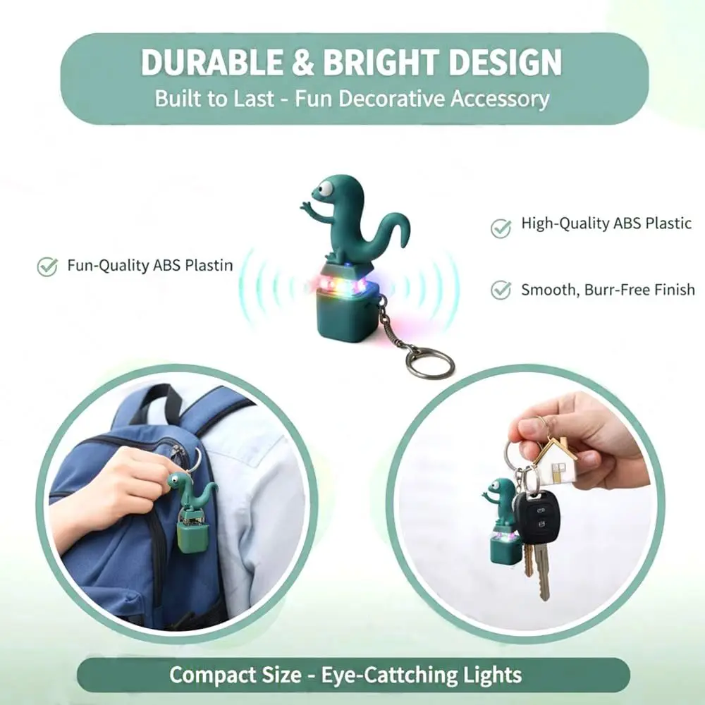 New Funny Lizard Button Sound Keychain Rechargeable LED Colorful Lizard Keychain Portable Stress Relief Fidget Keyring Toys
