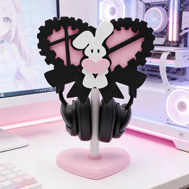 Desk Setup Headphone Stand - Custom Cute Mechanical Rabbit Style Over-Ear
