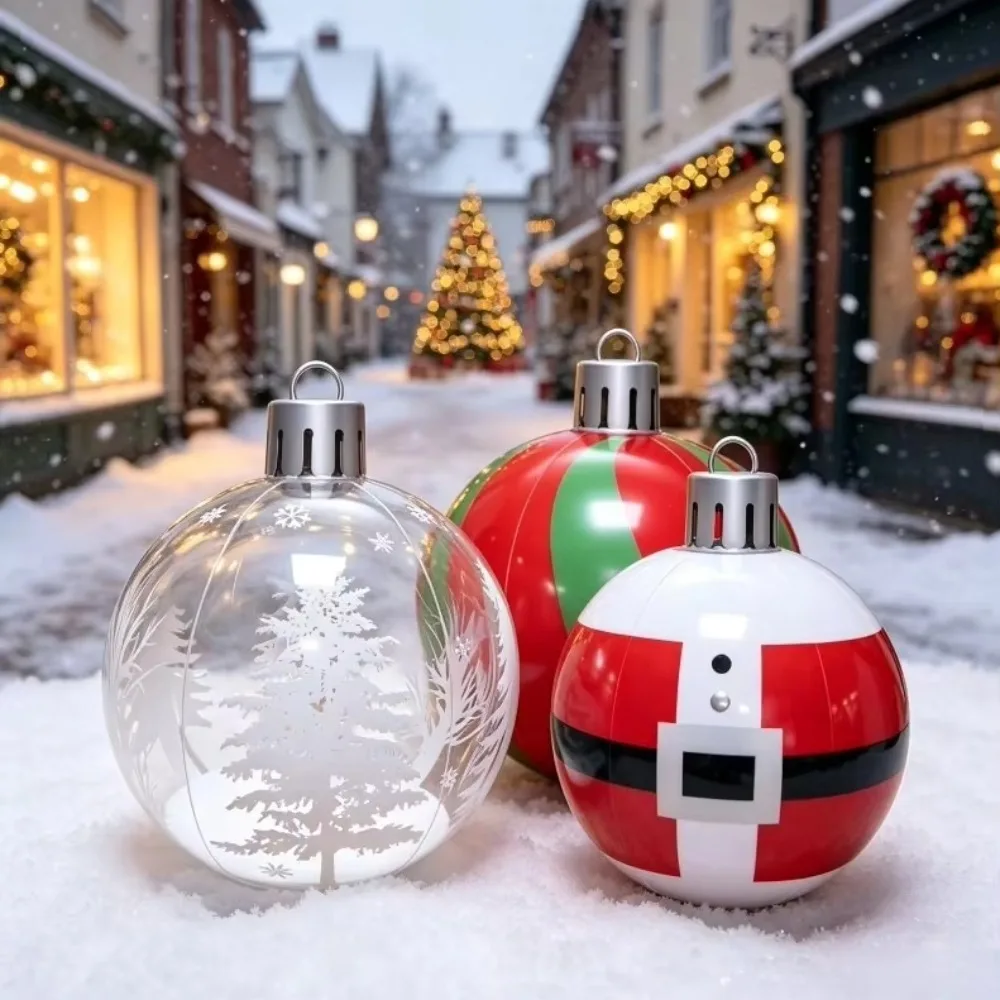 15.74in Inflatable Christmas Ball with Tree Reindeer Santa Claus, Durable PVC Outdoor Yard Garden Mall Holiday