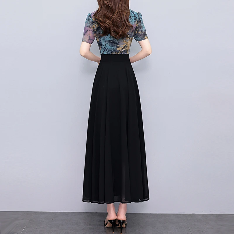 2025 Summer New Casual Chiffon Chic Dress for Women Elegant Bodycon Luxury Prom Vestidos Vintage Black Party Night Long Vestidos