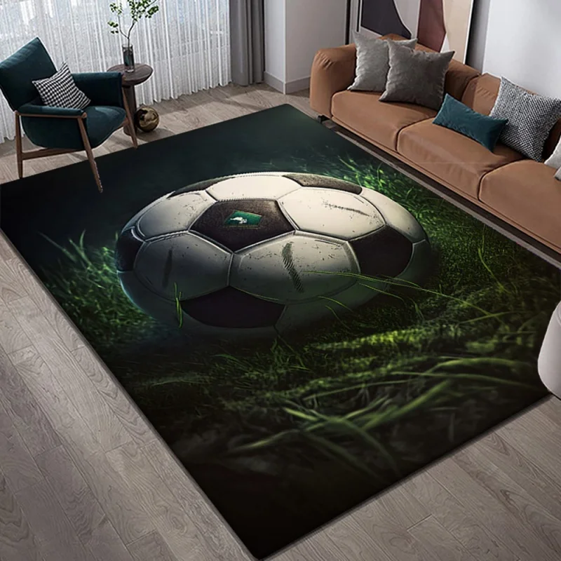 2D Cracked Wall Soccer Ball Print Large Area Rug Soft Flannel Non Slip Floor Carpet for Living Room Sports Kids Playroom Home
