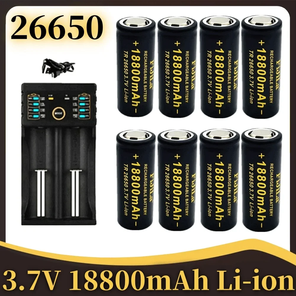 100% Original high quality 26650 battery 18800mAh 3.7 V 50A lithium ion battery for 26650 LED flashlight + charger