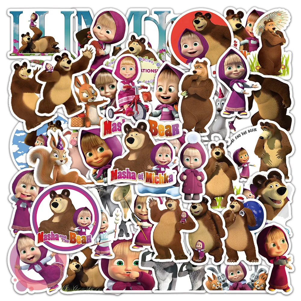 60PCS Masha and The Bear Cartoon Graffiti Stickers DIY Decals Suitcase Laptop Computer Guitar Decoration Kid Classics Toys Gifts