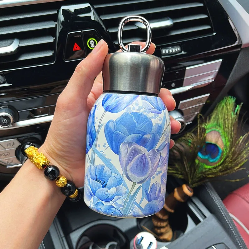 300ML Stainless Steel Vacuum Flask with Lifting Ring Double-layer Vacuum Water Bottle Thermos Cup for Student