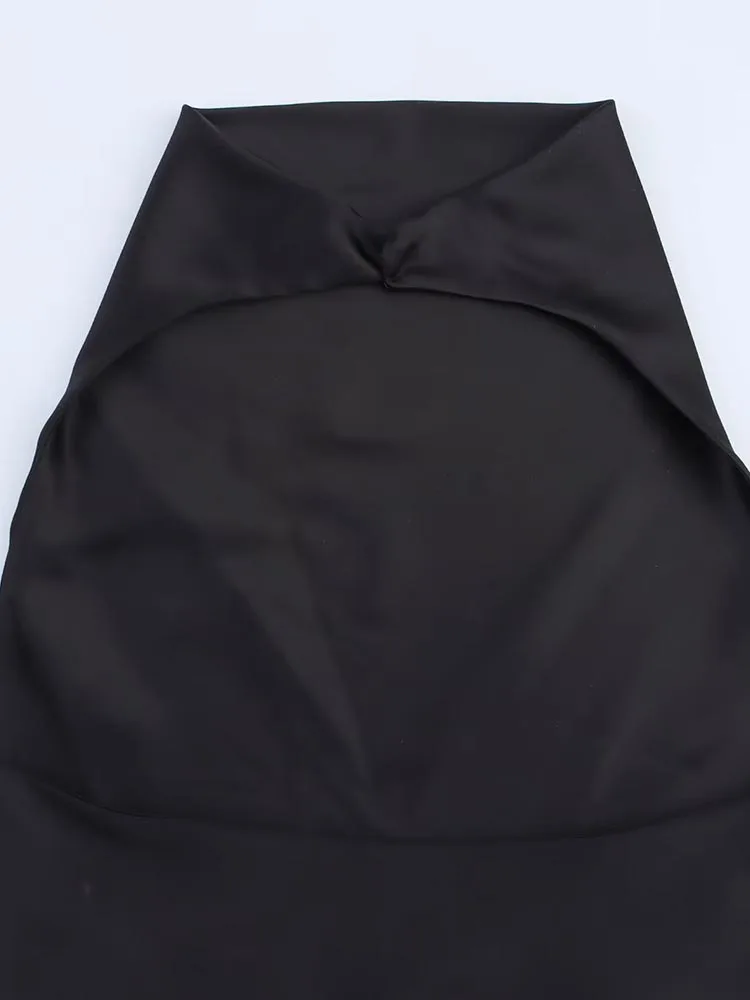 2025 kobiet lato Halter Mini sukienka moda seksowna satynowa Backless solidna kobieta eleganckie sukienki na imprezę uliczną odzież