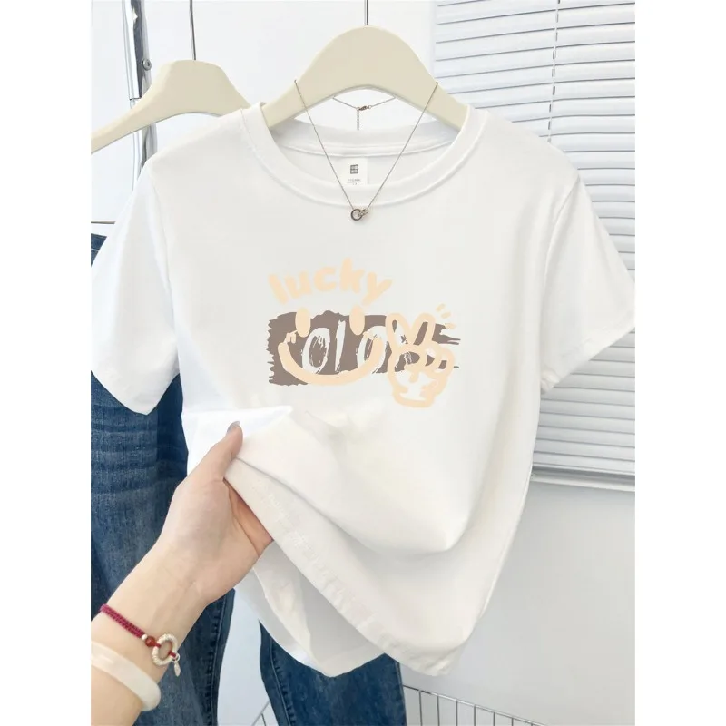 Cute Cartoon Printed New Children's T-shirt Summer 100% Pure Cotton Parent-child Outfit New Round Neck Short Sleeved Shirt