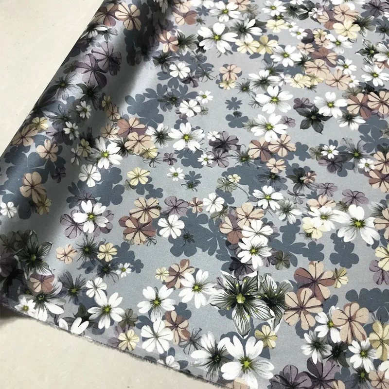 19 Momme Floral Silk Satin Designer Fabric Small Botanical Print for Summer Shirts, Cloth for Creative Garment Design