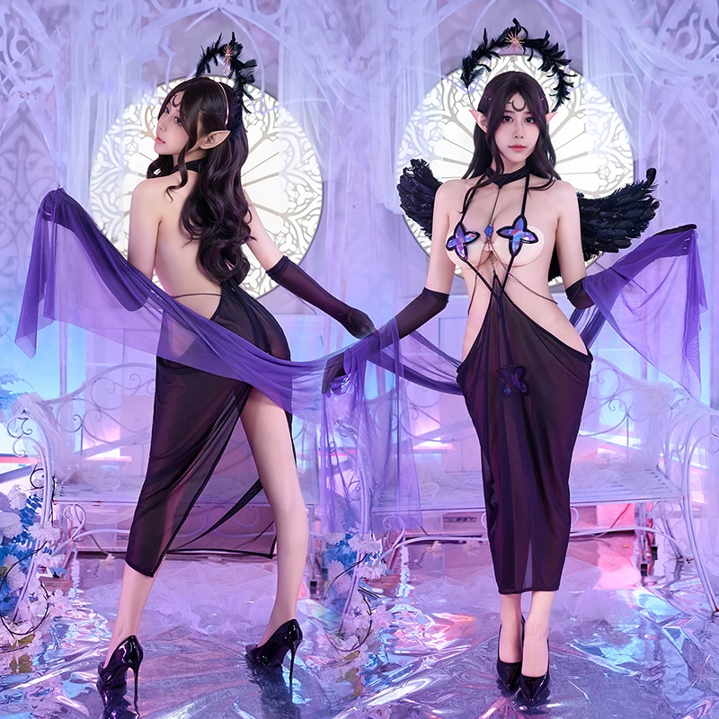 

Anime Game Sexy Women Flower Goddess Uniform Pajamas Erotic Bodysuit Set Flirtation Hollow Out Nightgown Witch Costume Cosplay