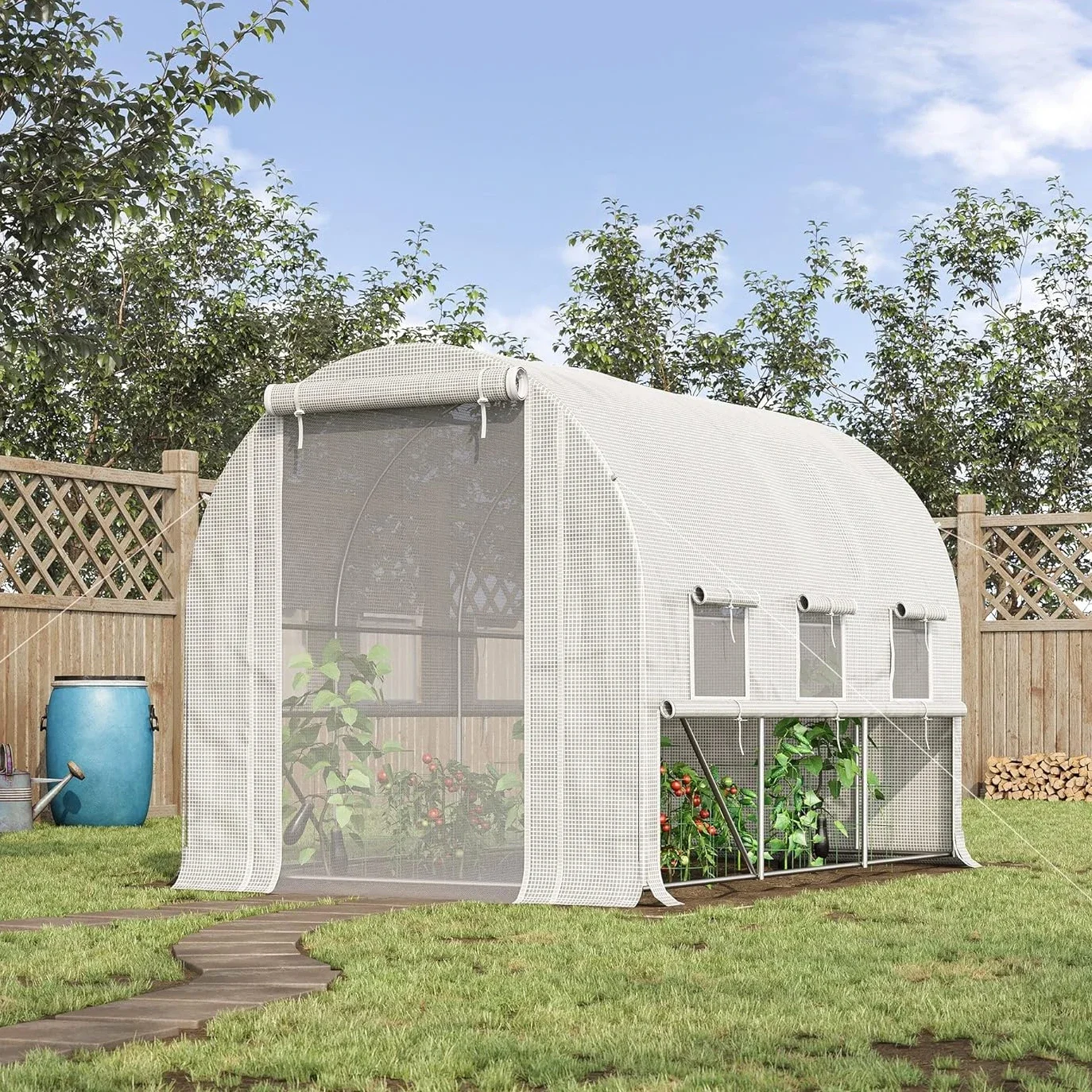 

9.7' x 6.5' x 6.5' Walk-in Tunnel Greenhouse, Outside Hot House with 8 Mesh Windows, Bottom Vents, Zippered Door, PE Cover