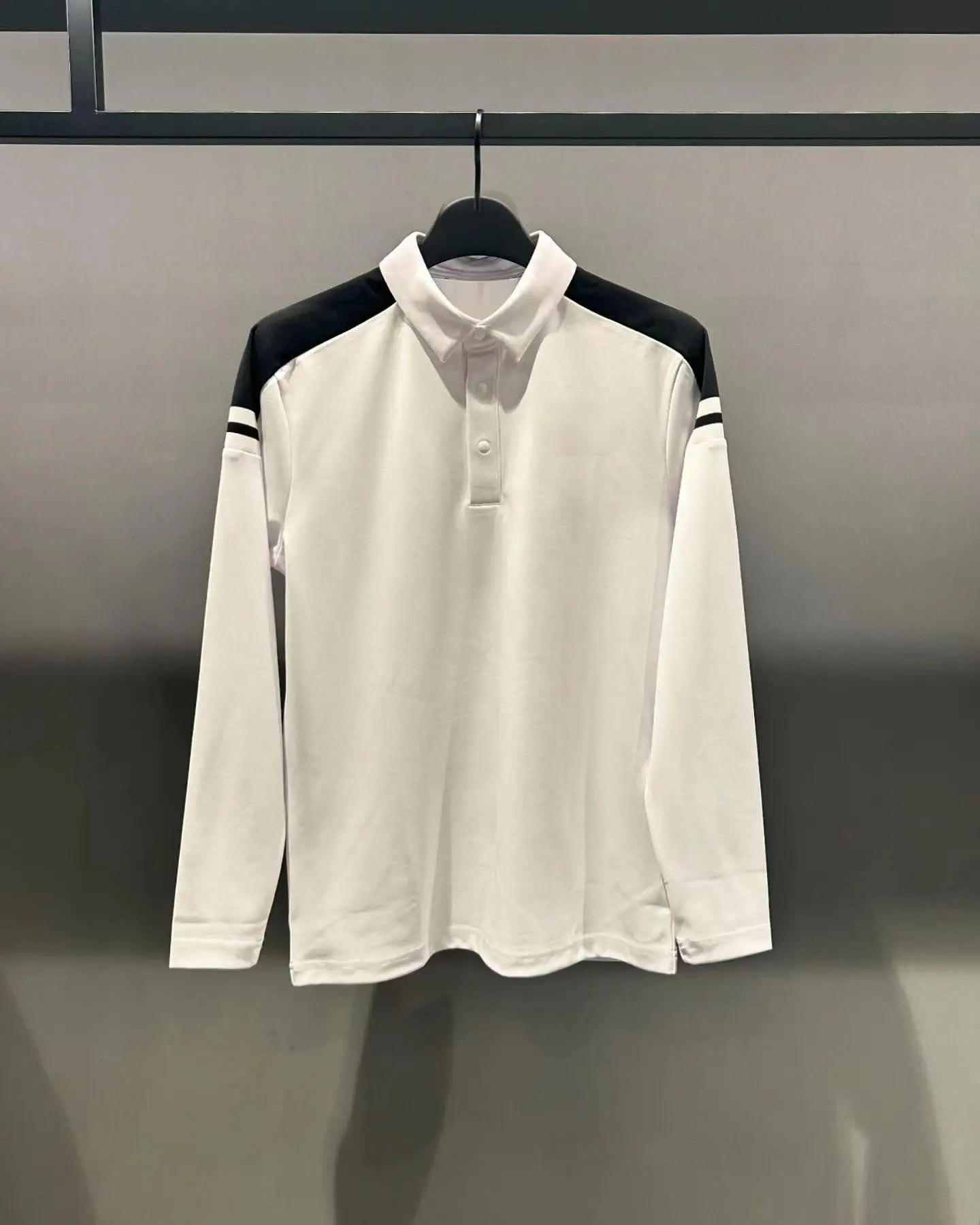 Mens Golf Long Sleeve Top Early Autumn Fashion Contrast Color Splice Shoulder Breathable Stretch Outdoor Golf Sportswear